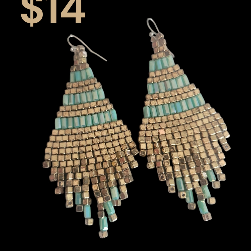 Gold and Turquoise Beaded Earrings